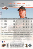 #113 Kevin Correia San Francisco Giants 2008 Upper Deck Series 1 Baseball Card FAM