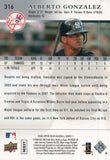 #316 Alberto Gonzalez Rookie New York Yankees 2008 Upper Deck Series 1 Baseball Card FAM