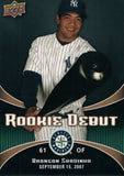 #26 Bronson Sardinha Rookie Debut Seattle Mariners 2008 Upper Deck Series 1 Baseball Card FAT