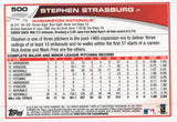 #500 Stephen Strasburg Washington Nationals 2013 Topps Baseball Card FAY