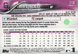 #110 Carlos Gonzalez Colorado Rockies 2018 Topps Series 1 Baseball Card GD FAC