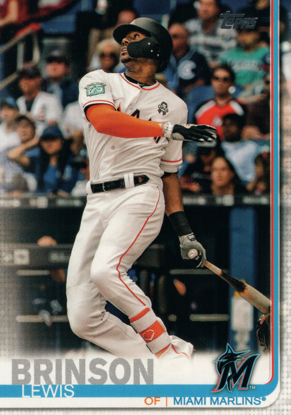 #296 Lewis Brinson Miami Marlins 2019 Topps Series 1 Baseball Card OD FAE