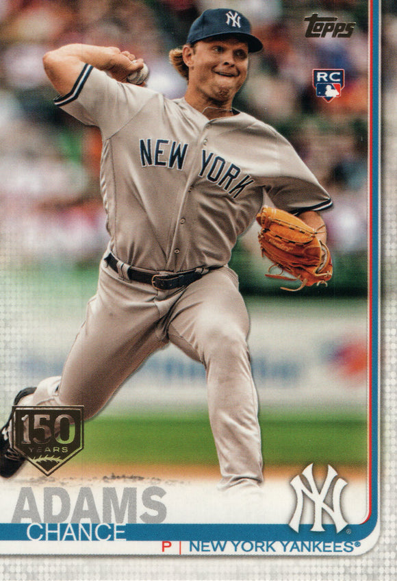 #98 Chance Adams Rookie New York Yankees 2019 Topps Series 1 Baseball Card FAF