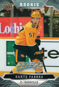 #237 Dante Fabbro Rookie Card Nashville Predators 2019-20 Upper Deck MVP Hockey Card