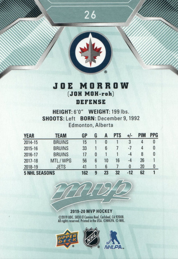 #26 Joe Morrow Winnipeg Jets 2019-20 Upper Deck MVP Hockey Card
