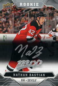 #238 Nathan Bastian Rookie Silver Scripts New Jersey Devils 2019-20 Upper Deck MVP Hockey Card