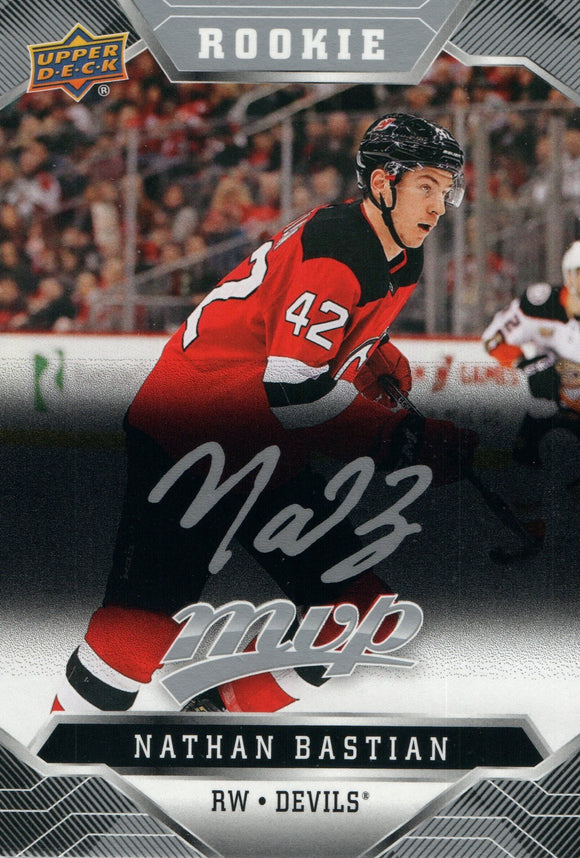 #238 Nathan Bastian Rookie Silver Scripts New Jersey Devils 2019-20 Upper Deck MVP Hockey Card