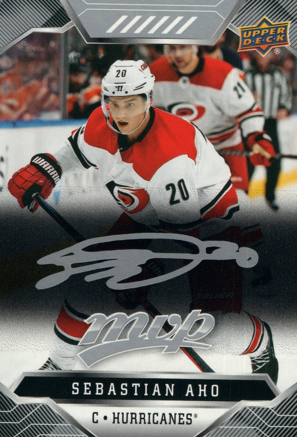 #33 Sebastian Aho Silver Script Carolina Hurricanes 2019-20 Upper Deck MVP Hockey Card