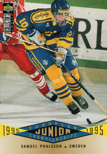 #350 Samuel Phalsson Sweden European Junior Championship 1995-96 Upper Deck Collector's Choice Hockey Card
