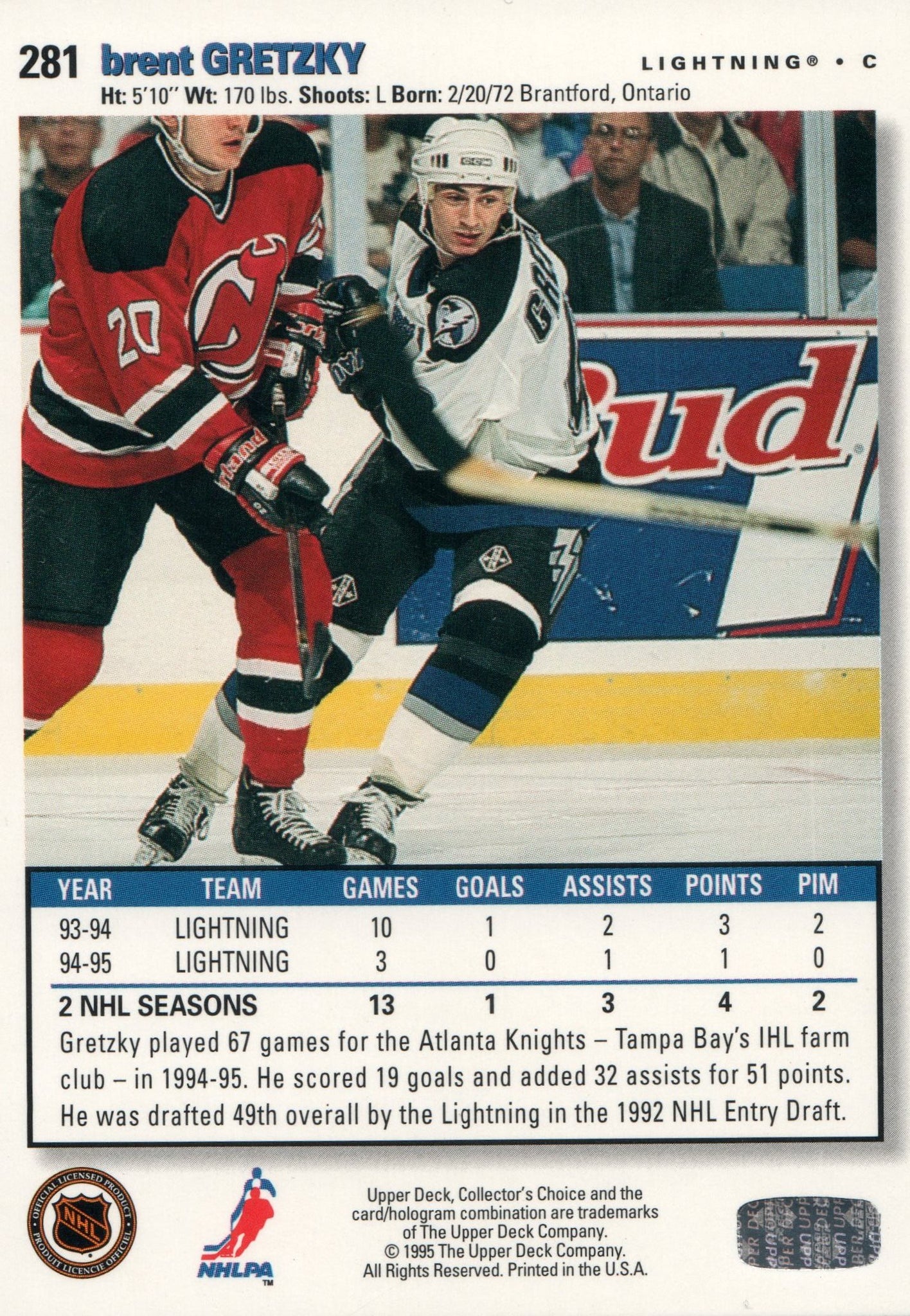  (CI) Brent Gretzky Hockey Card 1994-95 Upper Deck (base) 69 Brent  Gretzky : Collectibles & Fine Art