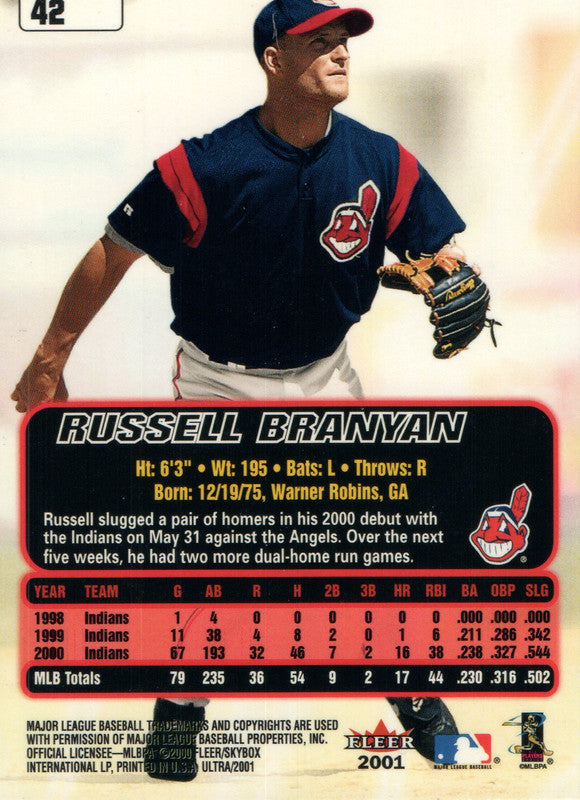 #42 Russell Branyan  Cleveland Indians 2001 Fleer  Baseball Card OA