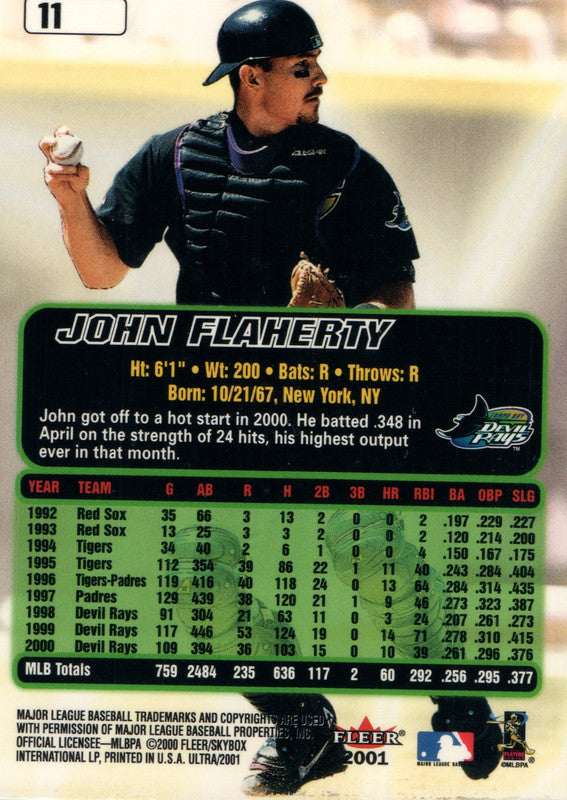 #11 John Flaherty  Tampa Bay Devil Rays 2001 Fleer Ultra Baseball Card OA