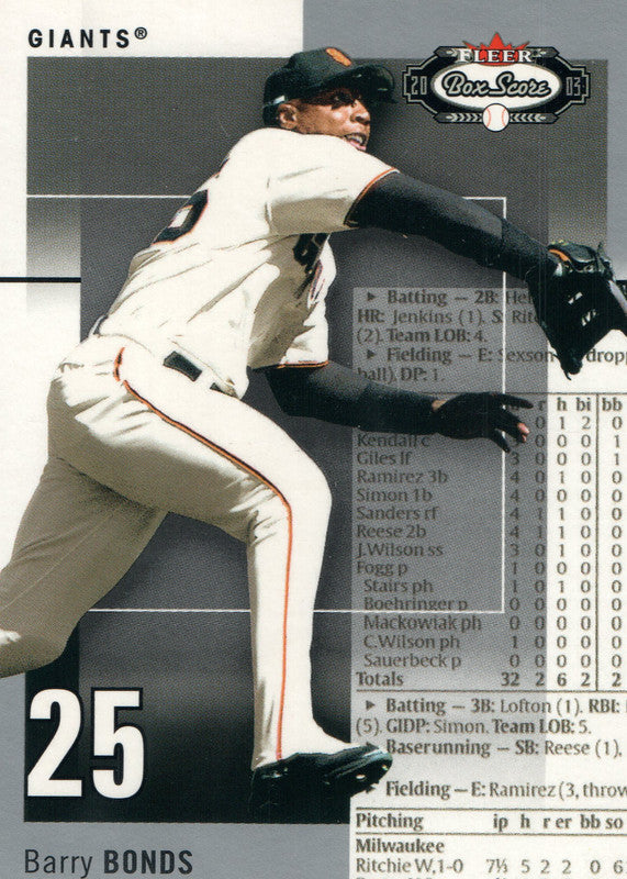 #59 Barry Bonds San Francisco Giants 2003 Fleer Box Score Baseball Card OD