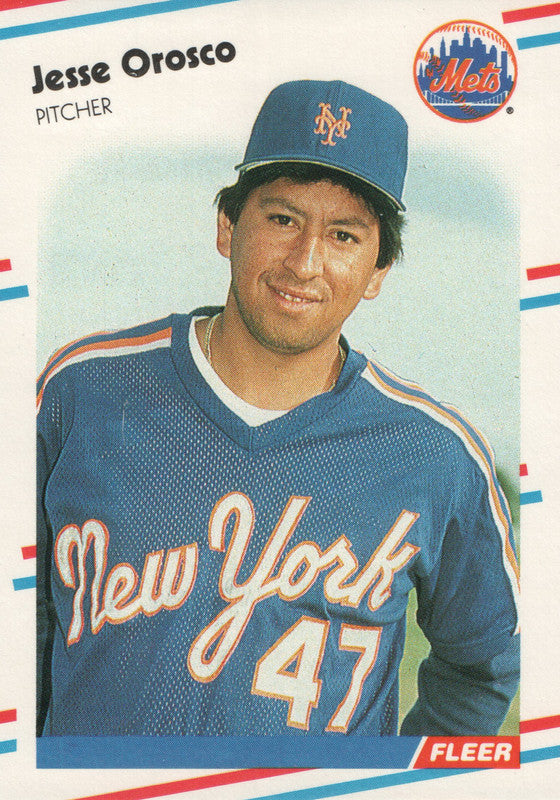 #148 Jesse Orosco New York Mets 1988 Fleer Baseball Card OE