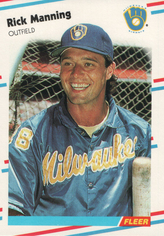 #168 Rick Manning Milwaukee Brewers 1988 Fleer Baseball Card OH