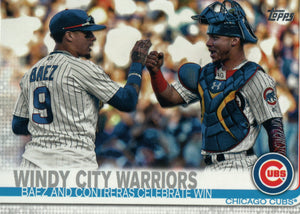 #698 Windy City Warriors Baez and Contreras Celebrate Win Chicago Cubs 2019 Topps Series 2 Baseball Card GAP