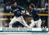 #625 Arcia and Yelich Celebrate Milwaukee Menaces Milwaukee Brewers 2019 Topps Series 2 Baseball Card GAU