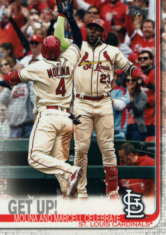 #536 Molina and Marcell Celebrate Get Up St Louis Cardinals 2019 Topps Series 2 Baseball Card GAX