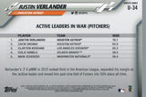 U-34 Justin Verlander Active Leaders Houston Astros 2020 Topps Update Baseball Card