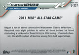 U-237 Clayton Kershaw 2011 MLB All Star Game Los Angeles Dodgers 2020 Topps Update Baseball Card
