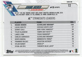 #72 Shane Bieber League Leaders Cleveland Indians 2021 Topps Series 1 Baseball Card
