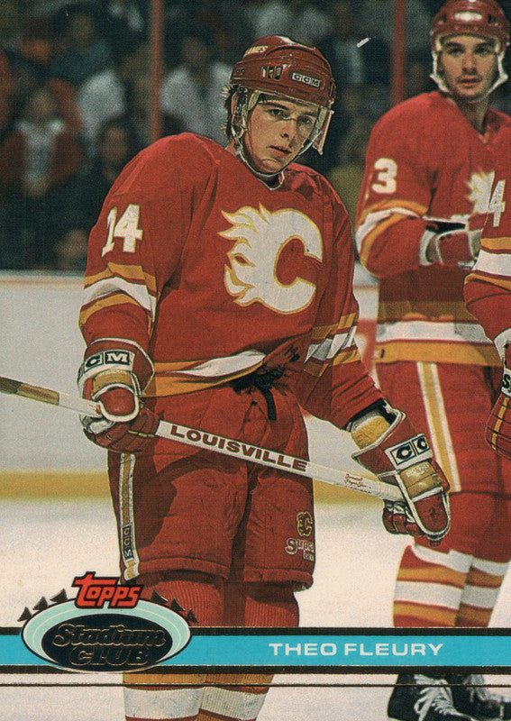 #355 Theo Fleury Calgary Flames 1990-91 Topps Stadium Club Hockey Card OQ
