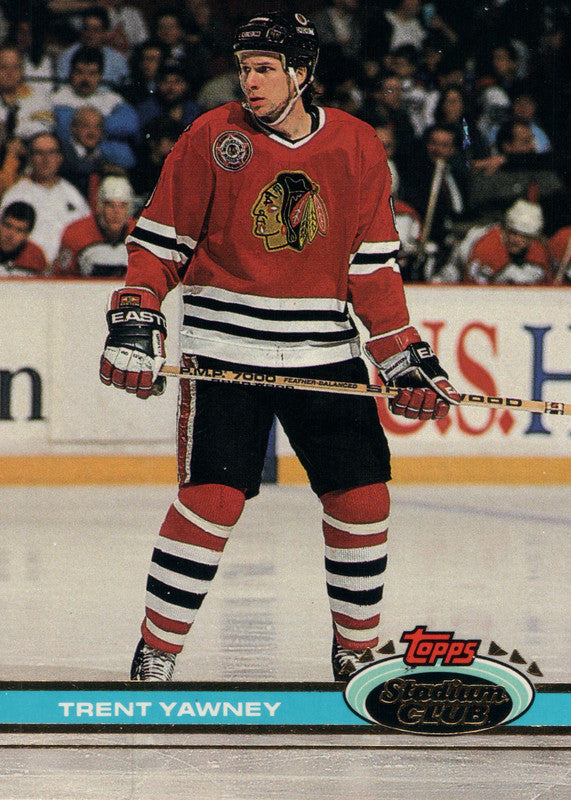 #205 Trent Yawney Chicago Blackhawks 1990-91 Topps Stadium Club Hockey Card OR