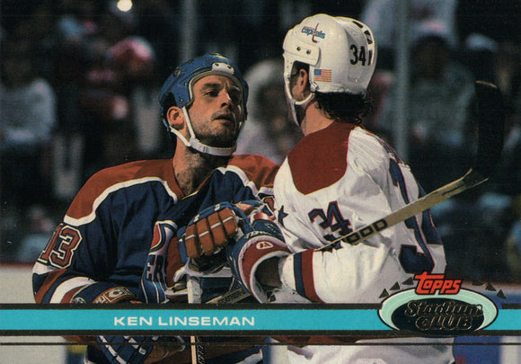 #295 Ken Linsman Edmonton Oilers 1990-91 Topps Stadium Club Hockey Card OS