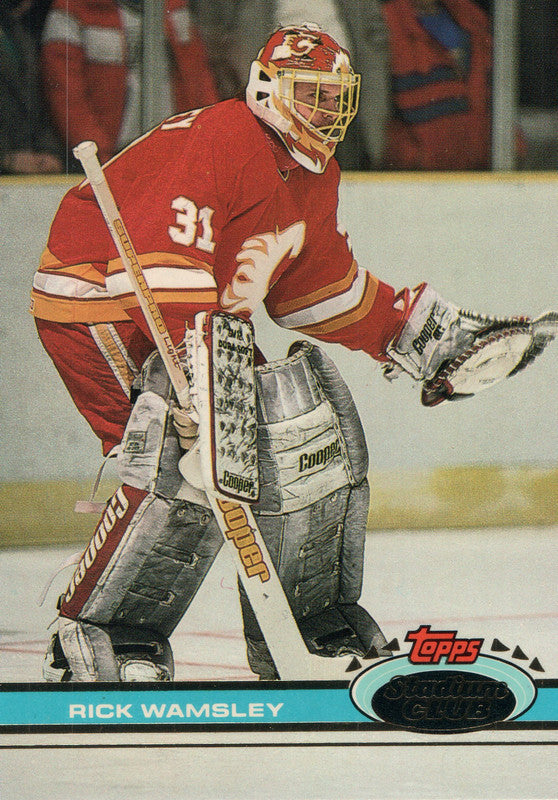 #294 Rick Wamsley Calgary Flames 1990-91 Topps Stadium Club Hockey Card OS