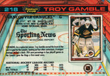 #218 Troy Gamble Vancouver Canucks 1990-91 Topps Stadium Club Hockey Card OU