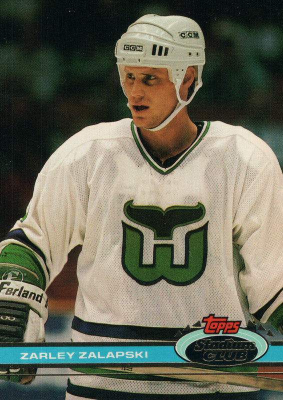 #228 Zarley Zalapski Hartford Whalers 1990-91 Topps Stadium Club Hockey Card OU