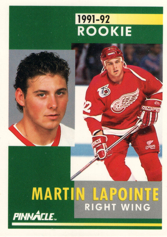 #355 Martin Lapointe Rookie Detroit Red Wings 1991-92 Pinnacle Hockey Card OV