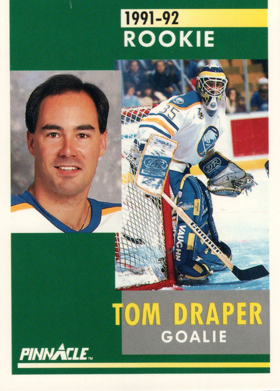 #341 Tom Draper Rookie Buffalo Sabres 1991-92 Pinnacle Hockey Card OV