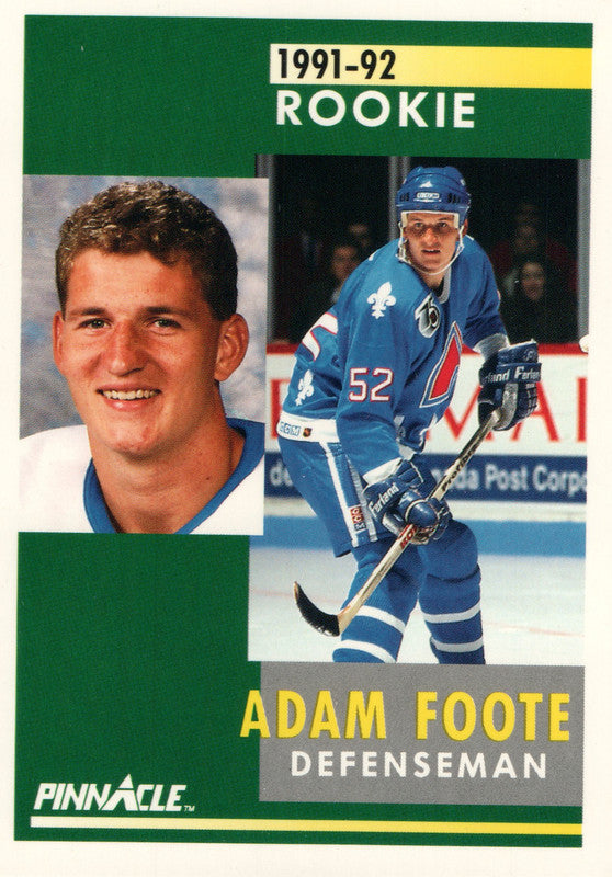 #337 Adam Foote Rookie Quebec Nordiques 1991-92 Pinnacle Hockey Card OV
