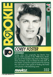 #332 Corey Foster Rookie Philadelphia Flyers 1991-92 Pinnacle Hockey Card OV