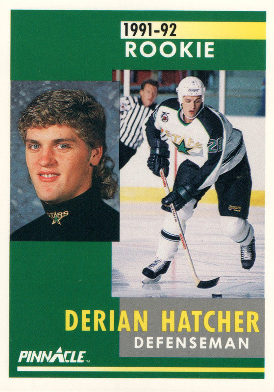 #328 Derian Hatcher Rookie Dallas Stars 1991-92 Pinnacle Hockey Card OW