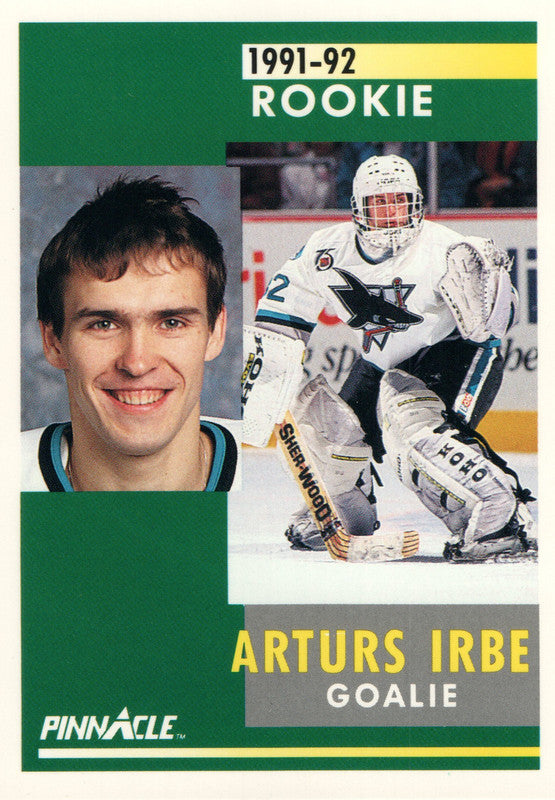 #323 Arturs Irbe Rookie San Jose Sharks 1991-92 Pinnacle Hockey Card OW