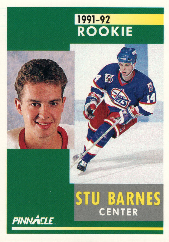 #319 Stu Barnes Rookie Winnipeg Jets 1991-92 Pinnacle Hockey Card OW
