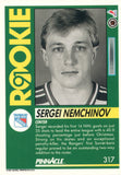 #317 Sergei Nemchinov Rookie New York Rangers 1991-92 Pinnacle Hockey Card OW