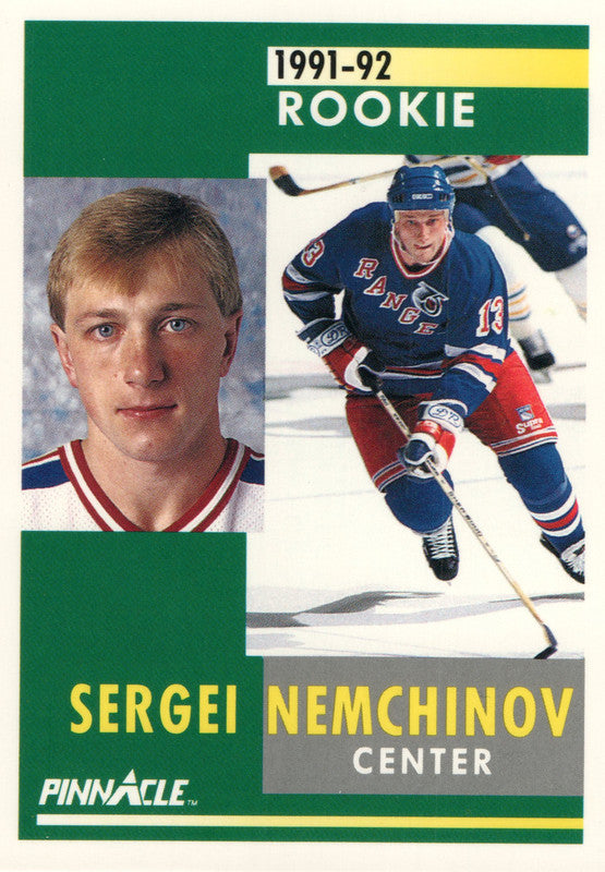 #317 Sergei Nemchinov Rookie New York Rangers 1991-92 Pinnacle Hockey Card OW