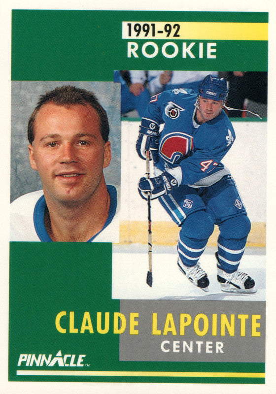 #313 Claude Lapointe Rookie Quebec Nordiques 1991-92 Pinnacle Hockey Card OW