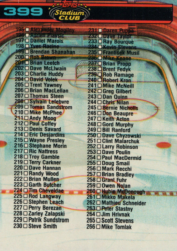 #399 Checklist  1991-92 Topps Stadium Club Hockey Card OX