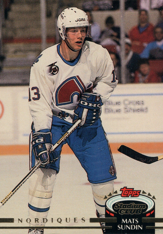 #478 Mats Sundin  Quebec Nordiques 1991-92 Topps Stadium Club Hockey Card OX