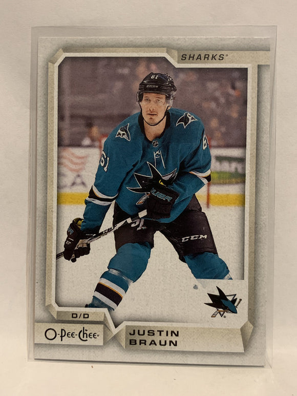 #328 Justin Braun San Jose Sharks 2018-19 O-Pee-Chee Hockey Card  NHL