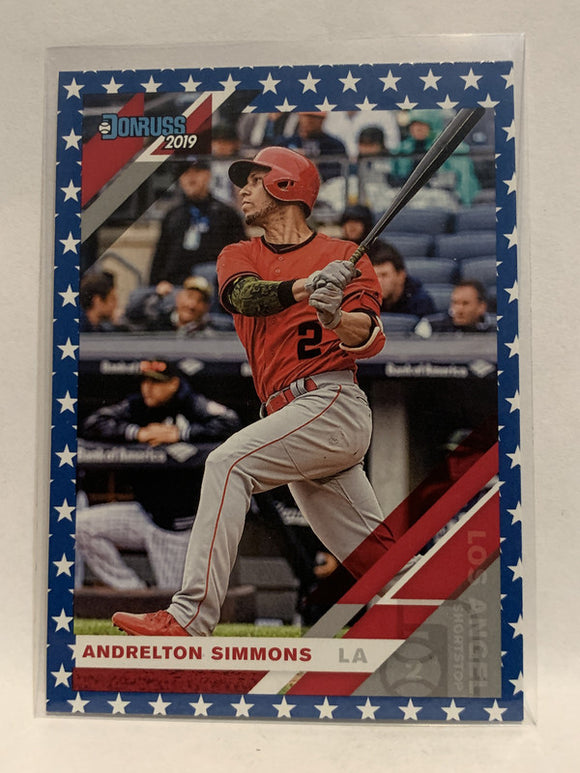 #74 Andrelton Simmons Independence Day Los Angeles Angels 2019 Donruss Baseball Card MLB