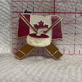 Curling Rock Broom Canadian Flag  Lapel Pin