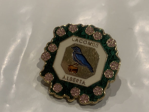 Lacombe Alberta Bluebird Wildrose Flower Lapel Hat Pin CL