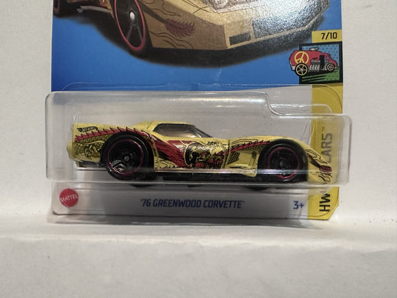 Yellow '76 Greenwood Corvette HW Art Cars 7/10 65/250 HKH52-M7C5 2021 Hot Wheels Diecast Car