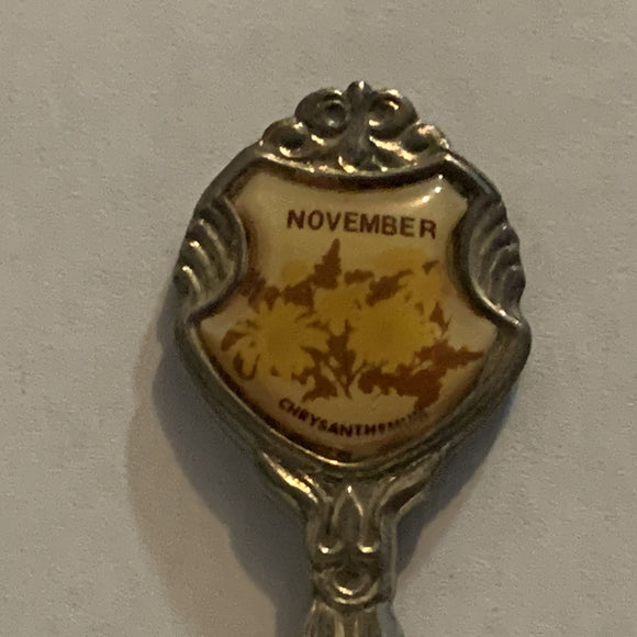 November Chrysanthimum Flower collectable Souvenir Spoon PB