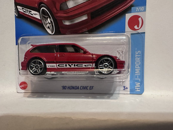 Red '90 Honda Civic EF HW J-Imports 7/10 96/250 HKJ16 2021 Hot Wheels Diecast Car